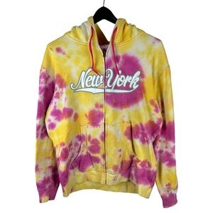 Mens Y2K New York City Tie Dye Tourist Full Zip Hoodie Size L